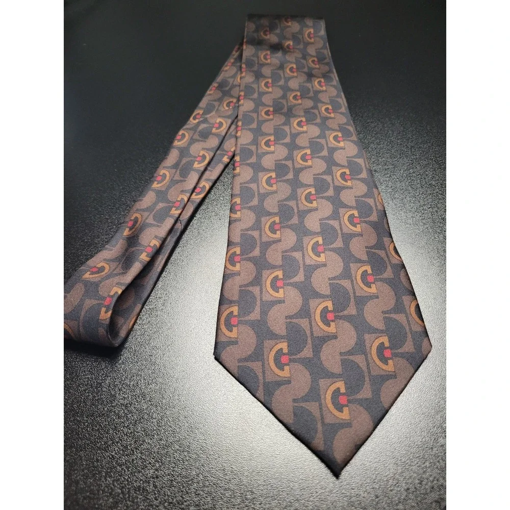 Gucci Men's Necktie Brown Geometric G Logo Silk 3.75